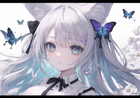07464-3635575936-_A_fox ears,(fox girl),lavender purple butterfly hair ornament,Aquamarine eyes,beast pupils,long hair,yellow ringed pupils,(nsfw.png